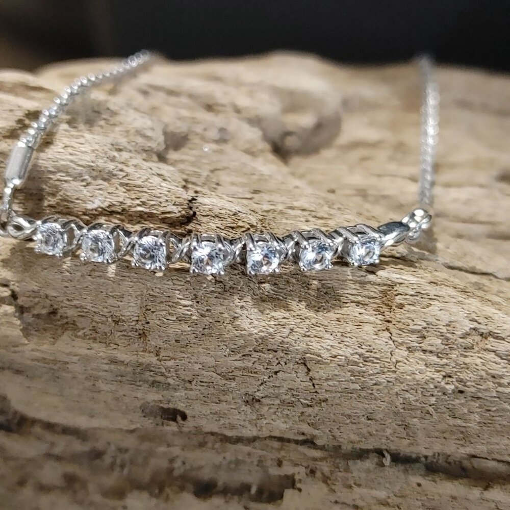 JWBR Gemstone Clear Accents Bracelet Sterling Silver Bolo Adjustable 5 to 9 Inch - Picture 1 of 12